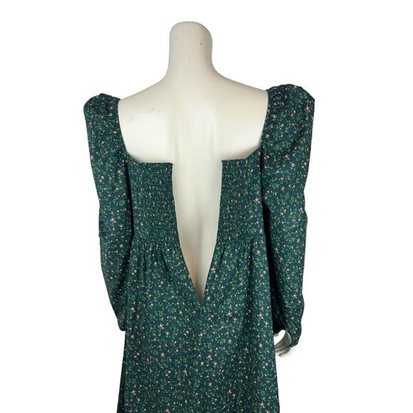 Reformation Green Floral Print Kenzi Dress Size 12 Puff Sleeve Babydoll Mini - Picture 7 of 12